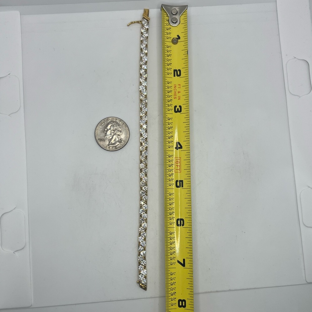 Trillion Cut gold over sterling silver CZ tennis bracelet Ross & Simons - Picture 9 of 16